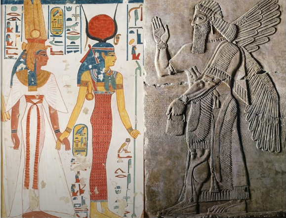 Слева боги Египта, а справа бог Шумеров